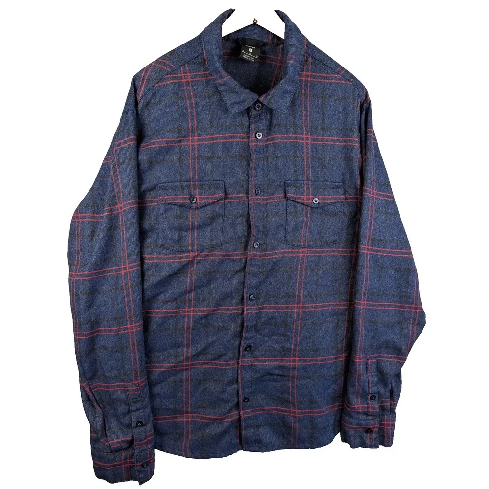 Vintage Nike SB XL Skateboard Button Shirt Long Sleeve Red Blue Plaid Flannel